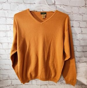 Tom James V Neck Rust Orange Sweater Large Preppy Quiet Luxury